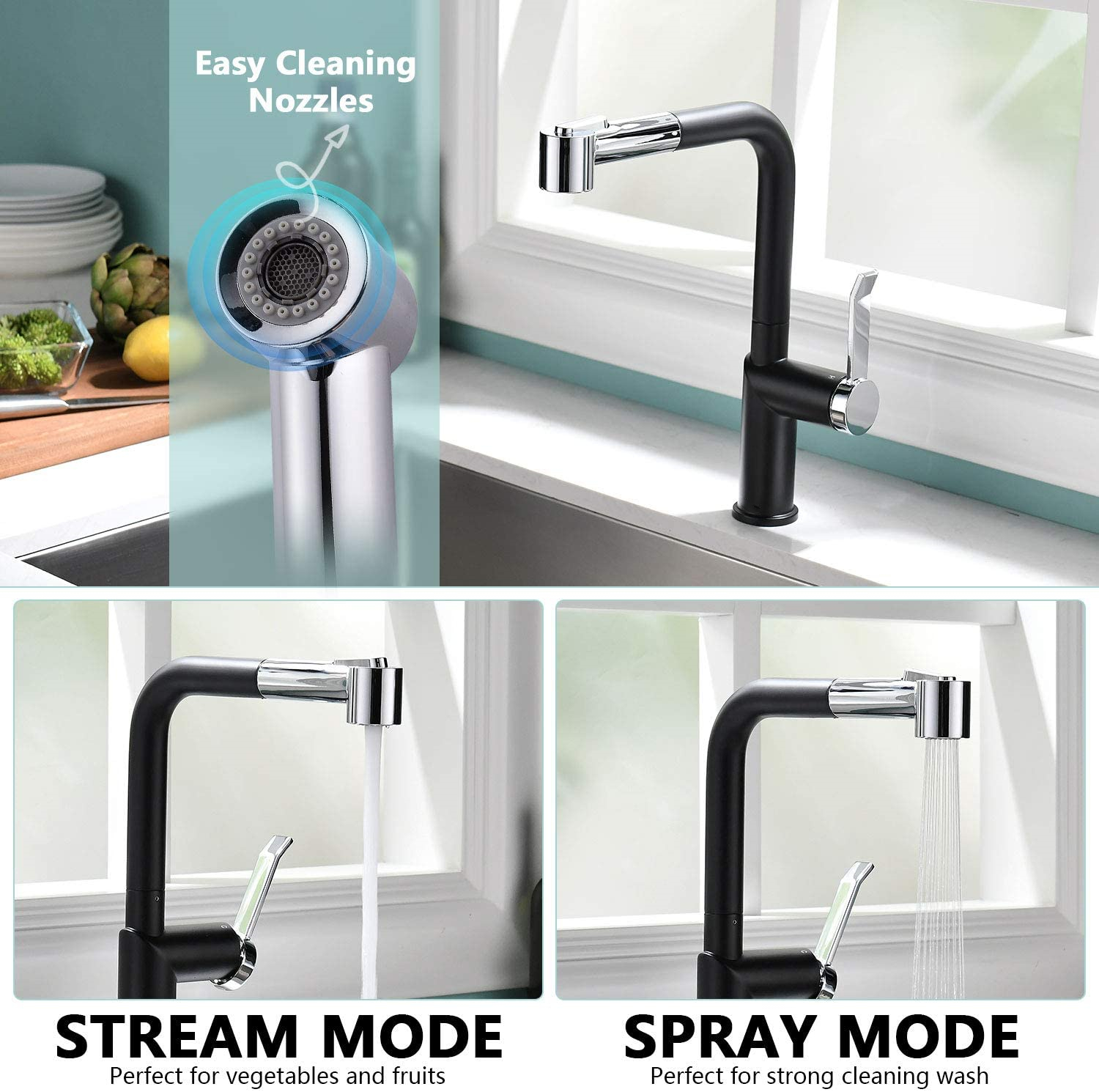 Nouveau Style Chine Usine 2 Fonction 120 Degrés Pivotant Tirez Vers Le Bas Robinet D'Evier Mitigeurs