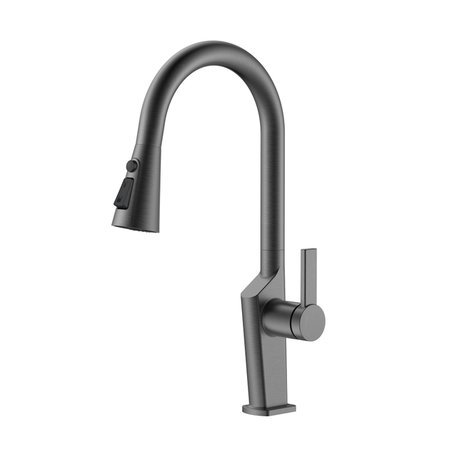 Robinets de cuisine à tirette de forme carrée en acier inoxydable noir Robinets de cuisine modernes 