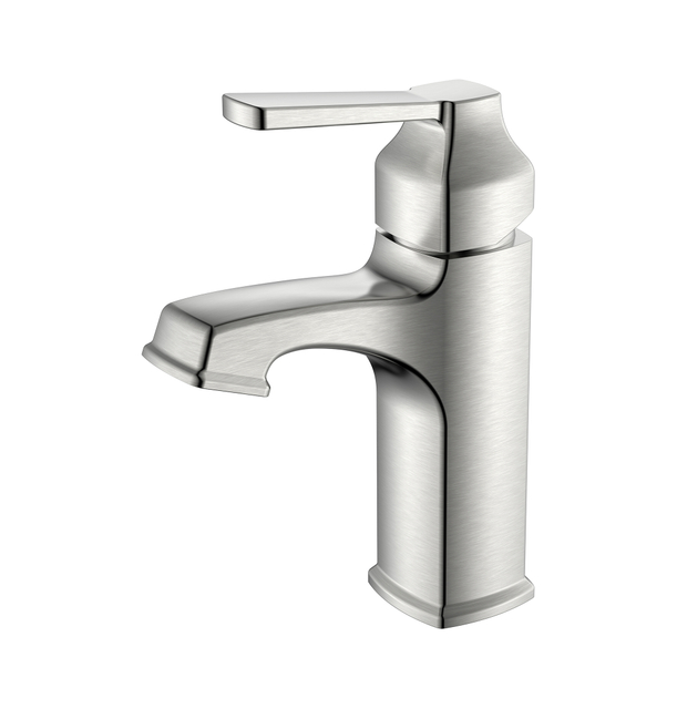 Robinet de lavabo à poignée unique de forme carrée classique en nickel brossé pour salle de bain