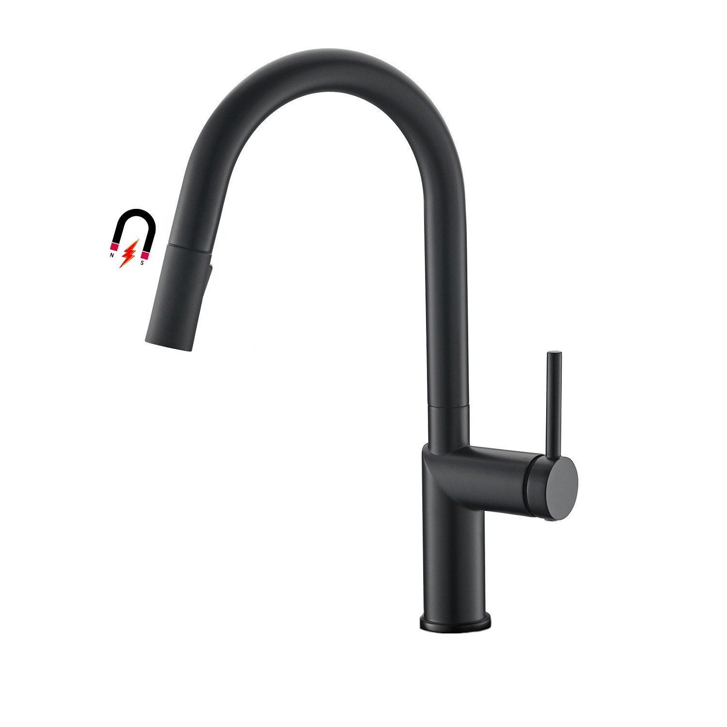 Mitigeur de cuisine magnétique à 2 fonctions Robinet d'évier de cuisine à levier unique Robinet de cuisine à tirette noir mat