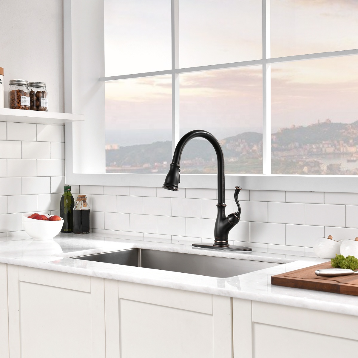Mitigeur de robinet généralisé robinet d'eau robinet de cuisine mélangeur en acier inoxydable/noir robinets de cuisine à tirette