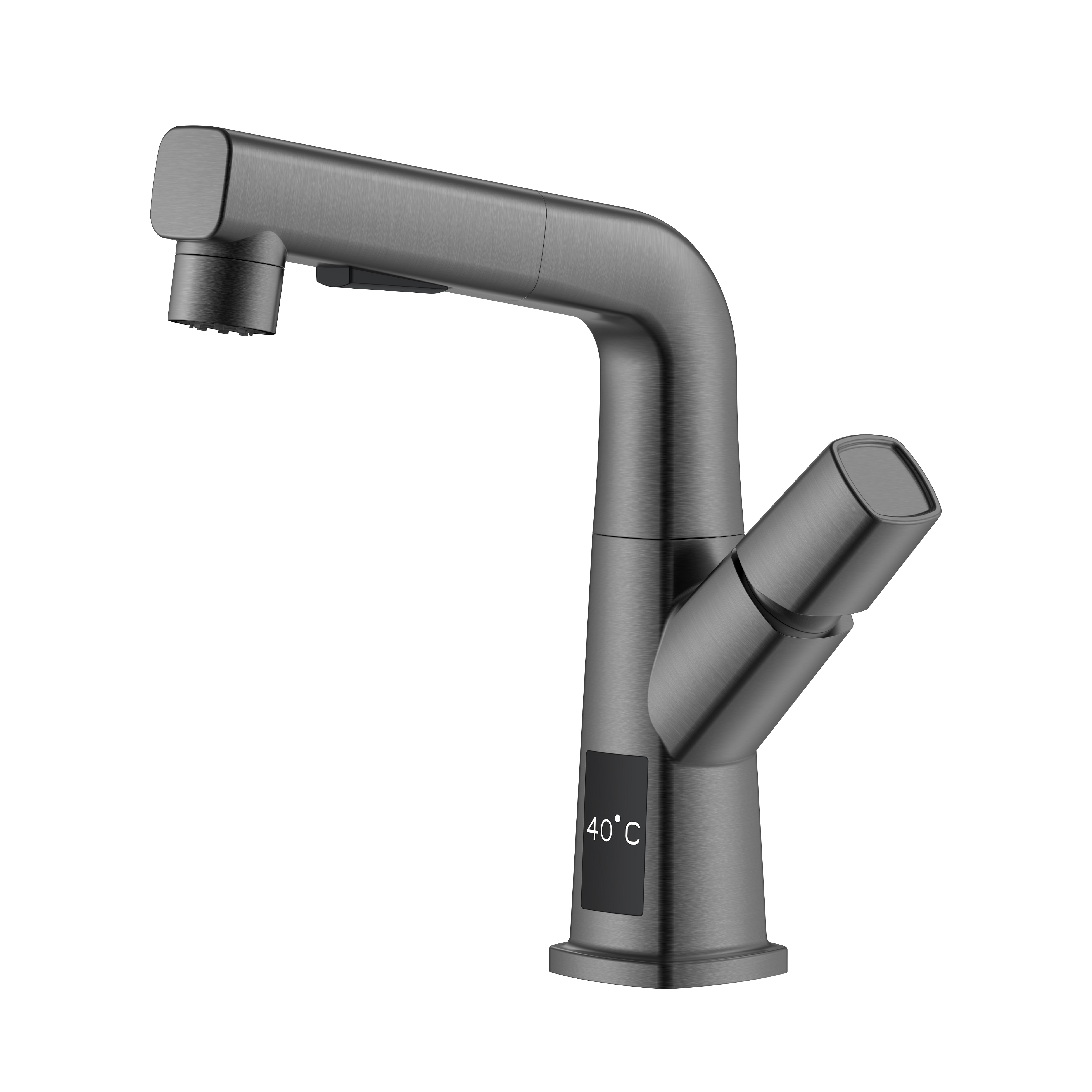 Robinet de salle de bain avec affichage de la température Robinet de bassin extractible en acier inoxydable noir