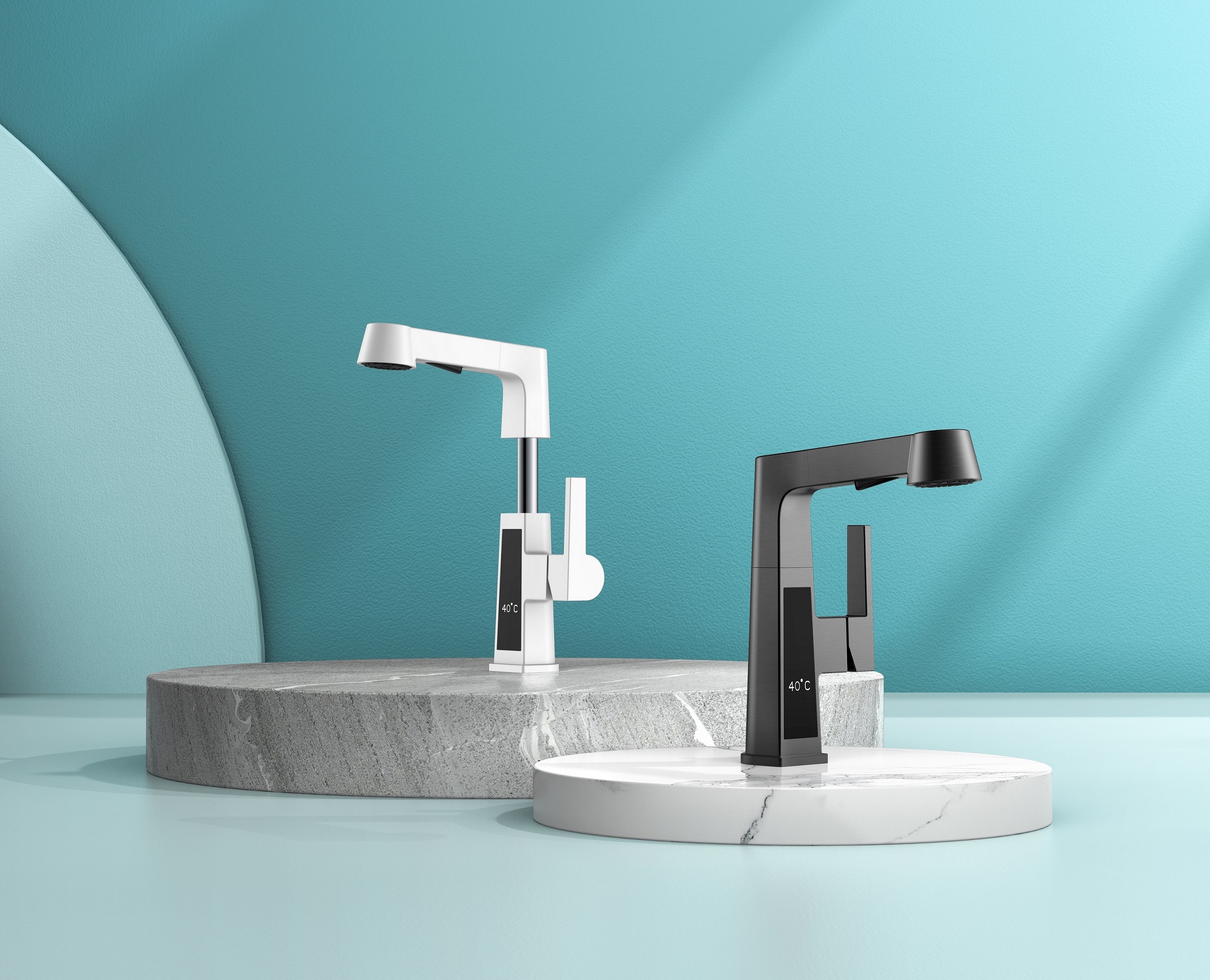 Robinet de lavabo carré noir avec affichage de la température du robinet de salle de bain