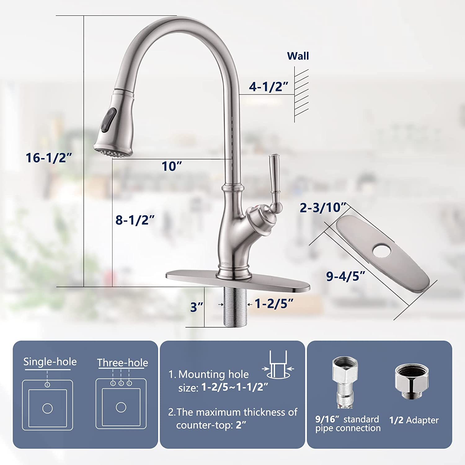 Robinet de cuisine en nickel brossé monotrou Meilleur robinet de cuisine à tirette