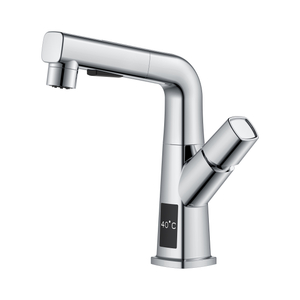 Robinet de lavabo chromé avec affichage de la température