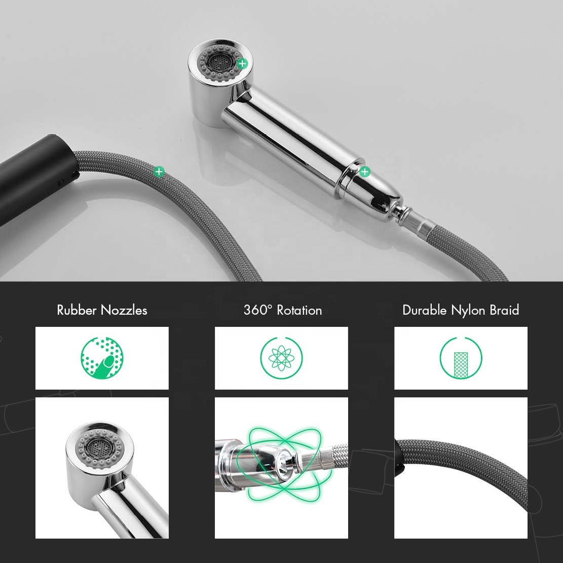 Pulvérisateur à 2 voies Robinets de cuisine Amazon Robinets de cuisine en acier avec bec rétractable Robinet de cuisine noir mat