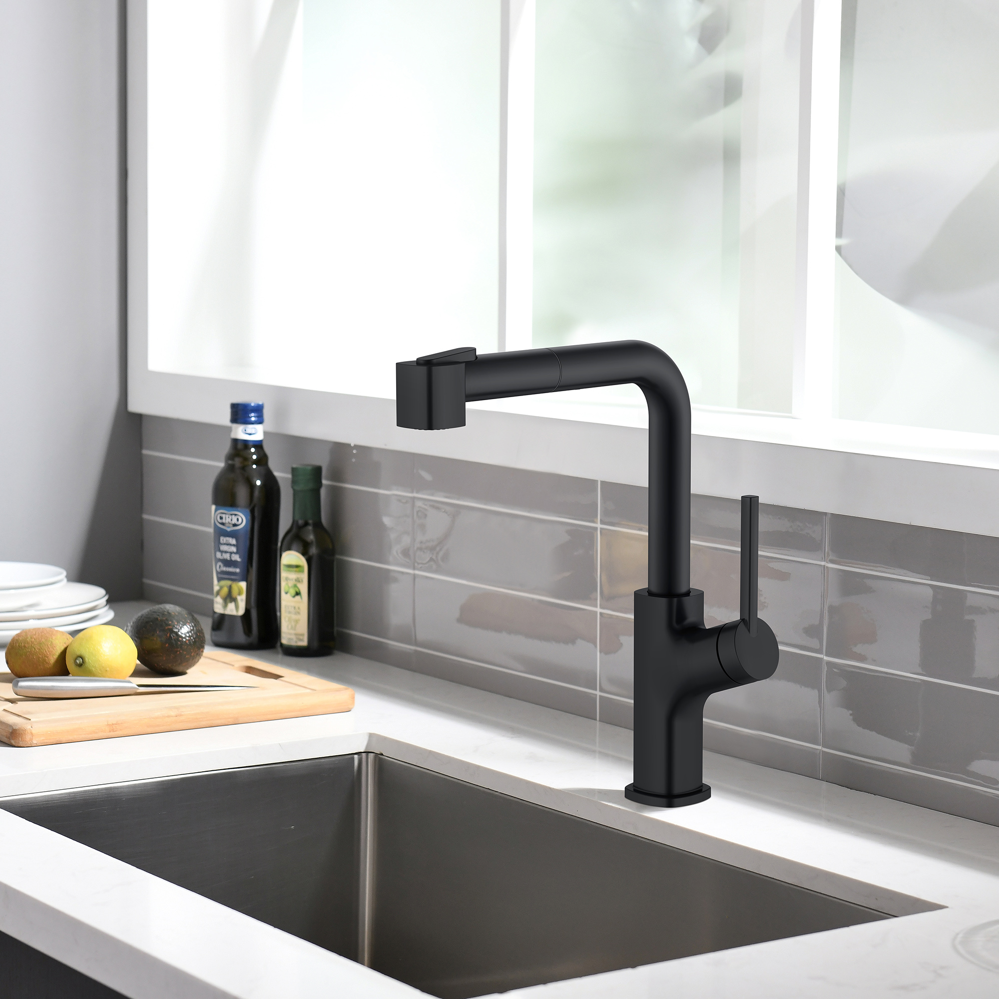 Nouveau design robinet de cuisine noir mat noir robinet de cuisine extractible