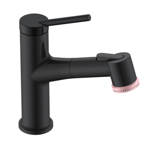 Robinet de salle de bain noir avec brosse de beauté