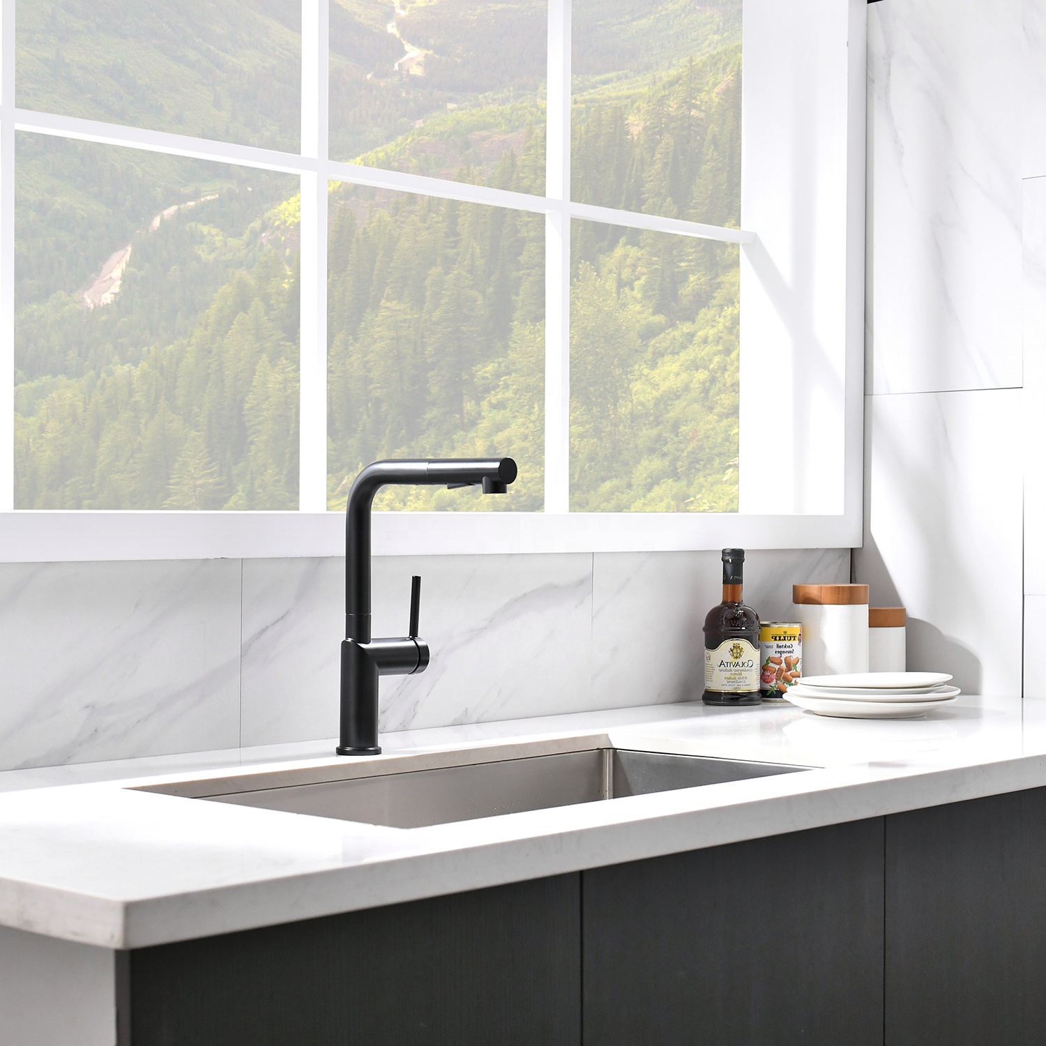 Robinet contemporain évier de cuisine robinets d'eau robinet nouveau Design moderne robinet de cuisine à pulvérisation extractible