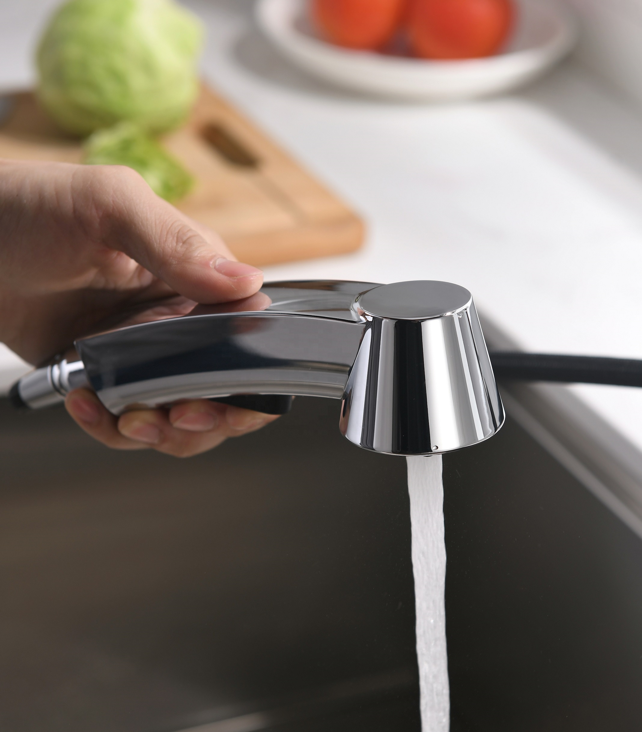 APS235-BC Robinet de cuisine USA Robinet à montage sur pont Robinet de cuisine Noir Inox Pulvérisateur extractible